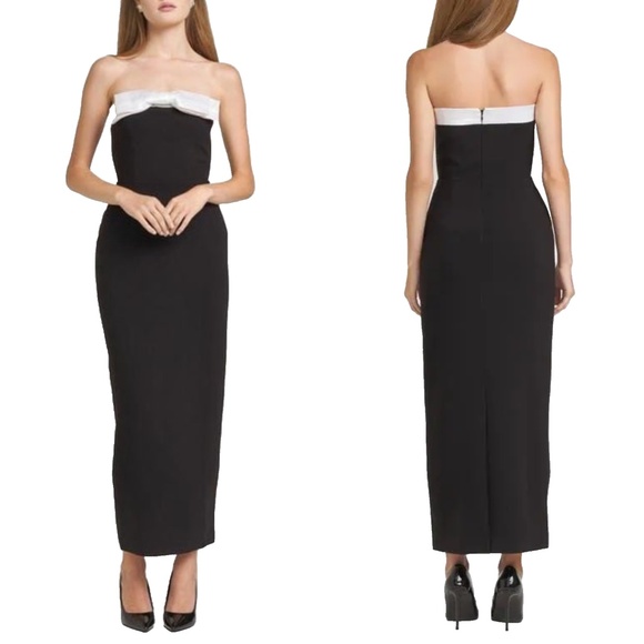 NEW WAYF X Chérie Madeleine COCO Black & White BOW Strapless RETRO Maxi DRESS XS - Picture 1 of 13